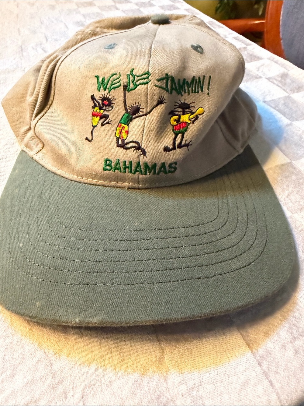 Mens Beige and Green Bahamas Baseball Cap